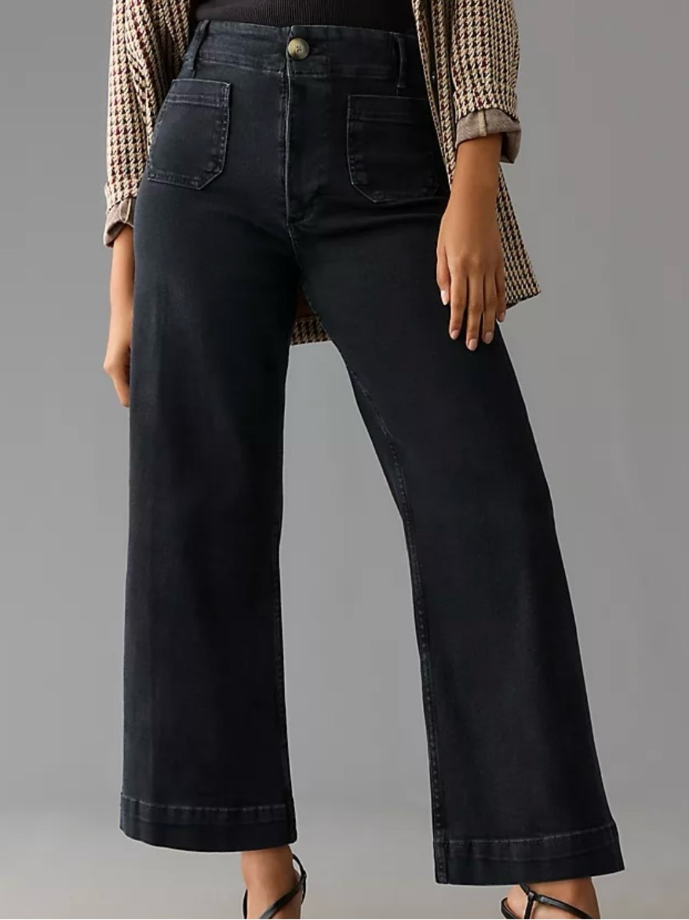 Anthropologie Maeve Colette High Rise Wide Leg Cropped Jeans Women 26P Elm Black